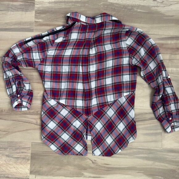 Sam Edelman button up plaid shirt with Roll Up Tab Sleeve - Picture 7 of 10